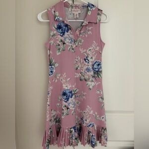Laura Ashley Sleeveless Pleated Golf Tennis Dress, Pink Floral Athletic Dress XS